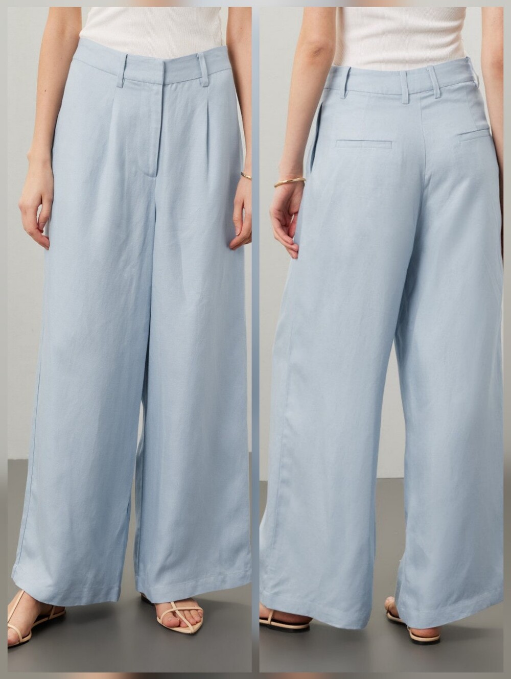 Rosetta Getty Blue Wide Leg Trousers Linen Size 6